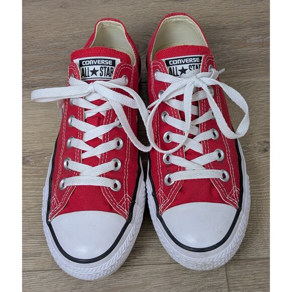 Converse All Star Chuck Taylor Sneakers Womens 8 Mens 6 Red White Canvas Low Top - Picture 2 of 11